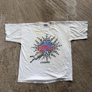 Vintage Planet Hollywood Cozumel Graphic T-Shirt Men's XL White 90s Distressed